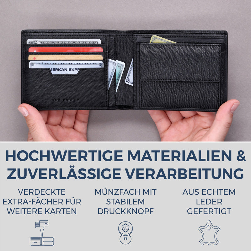 Geldbörse mit RFID-Schutz & 8 Kartenfächer (Saffiano)