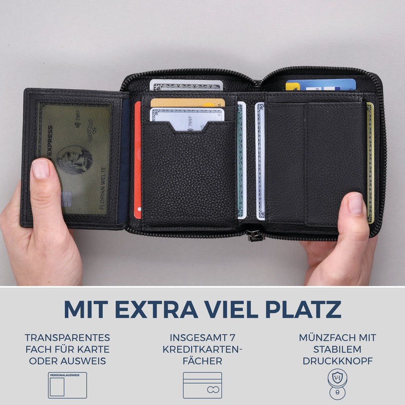 Geldbörse mit RFID-Schutz & 12 Kartenfächer (Genarbt)