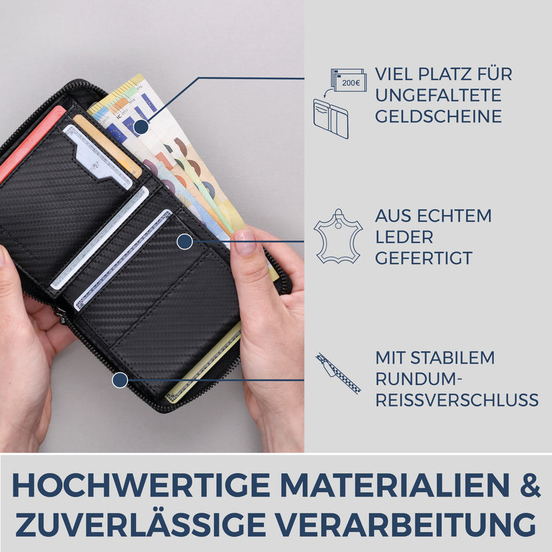 Geldbörse mit RFID-Schutz & 12 Kartenfächer (Carbon)