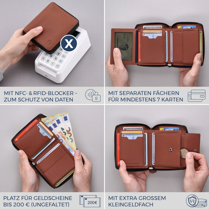 Geldbörse mit RFID-Schutz & 12 Kartenfächer (Genarbt)