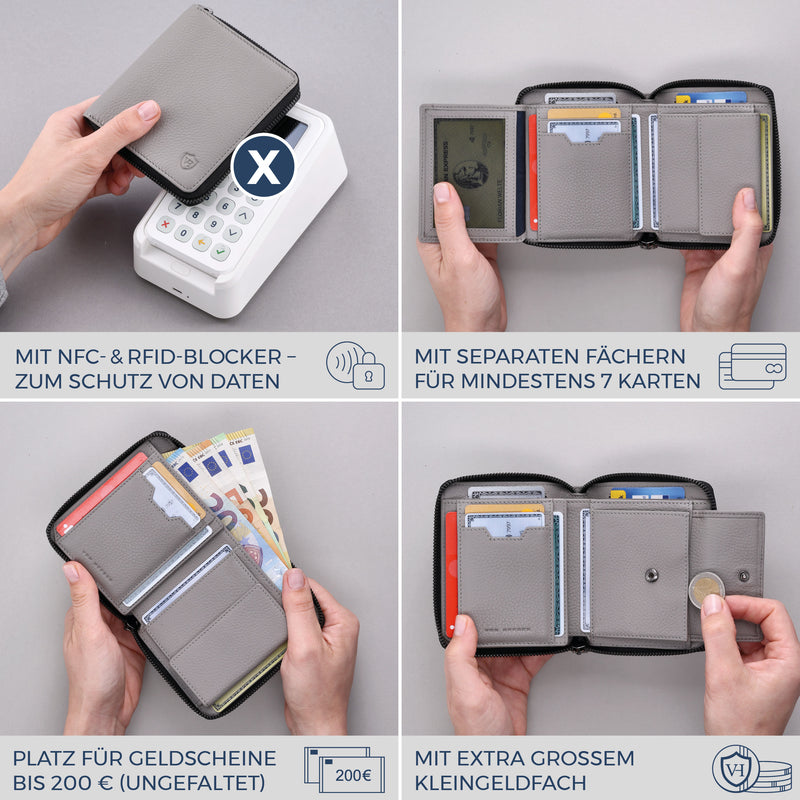 Geldbörse mit RFID-Schutz & 12 Kartenfächer (Genarbt)