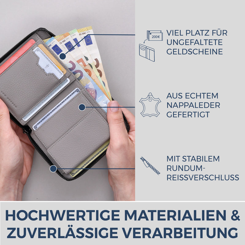 Geldbörse mit RFID-Schutz & 12 Kartenfächer (Genarbt)