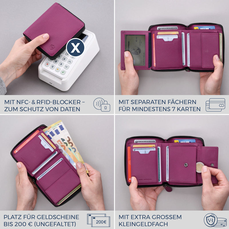 Geldbörse mit RFID-Schutz & 12 Kartenfächer (Genarbt)