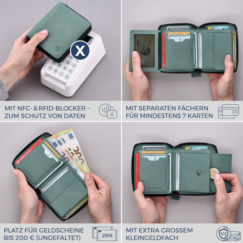 Geldbörse mit RFID-Schutz & 12 Kartenfächer (Genarbt)