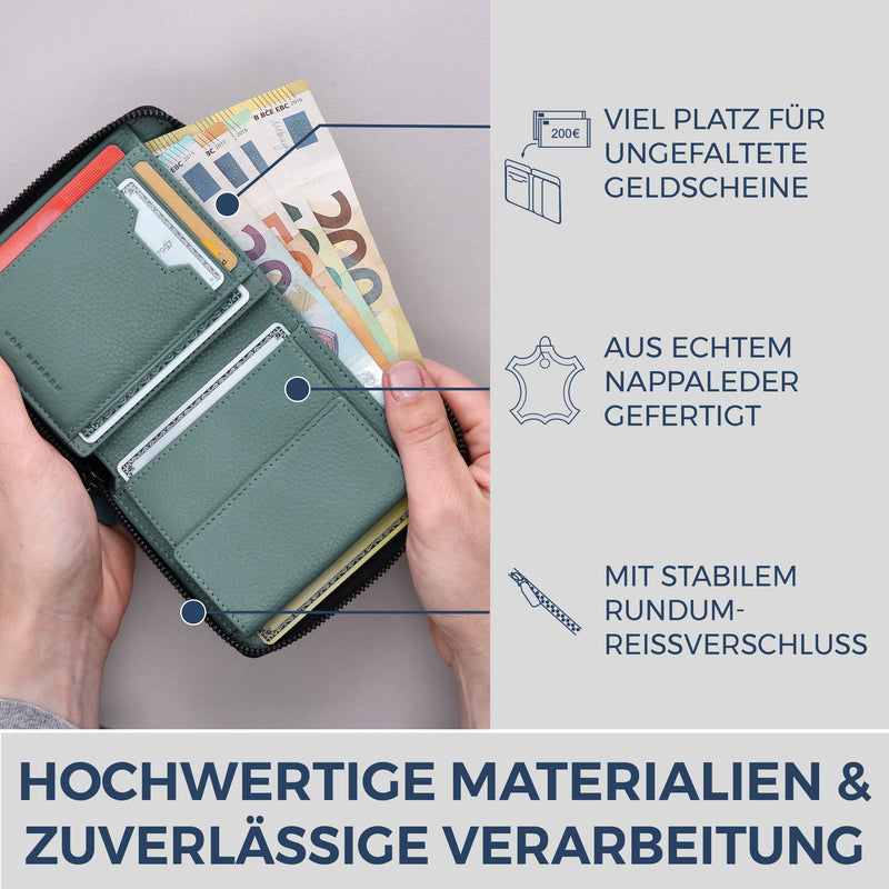 Geldbörse mit RFID-Schutz & 12 Kartenfächer (Genarbt)