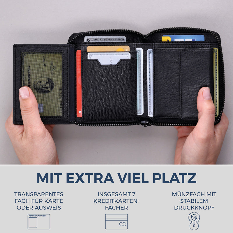 Geldbörse mit RFID-Schutz & 12 Kartenfächer (Saffiano)
