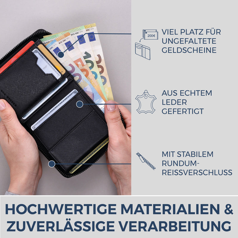 Geldbörse mit RFID-Schutz & 12 Kartenfächer (Saffiano)