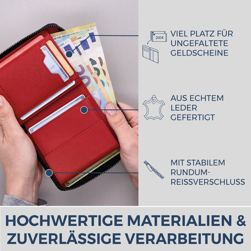 Geldbörse mit RFID-Schutz & 12 Kartenfächer (Saffiano)