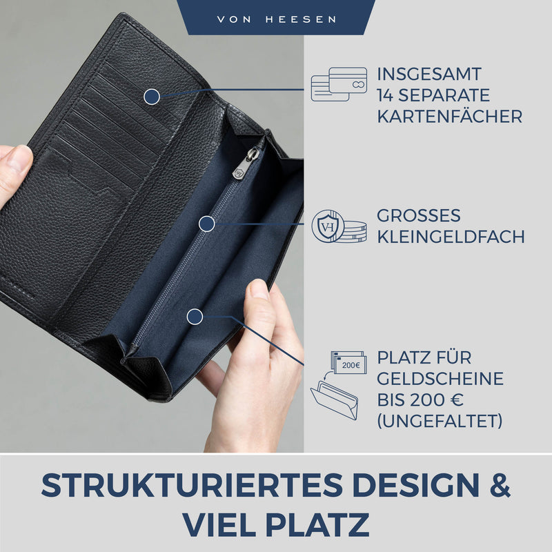 Geldbörse mit RFID-Schutz & 14 Kartenfächer (Genarbt)
