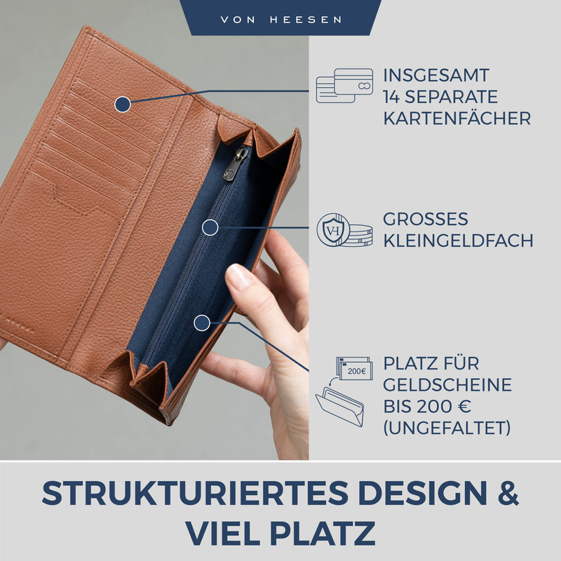 Geldbörse mit RFID-Schutz & 14 Kartenfächer (Genarbt)