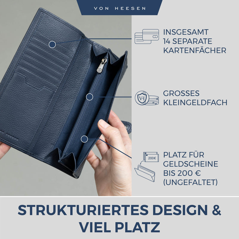 Geldbörse mit RFID-Schutz & 14 Kartenfächer (Genarbt)