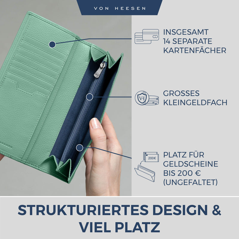 Geldbörse mit RFID-Schutz & 14 Kartenfächer (Genarbt)