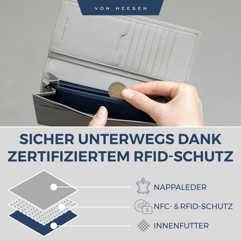 Geldbörse mit RFID-Schutz & 14 Kartenfächer (Genarbt)