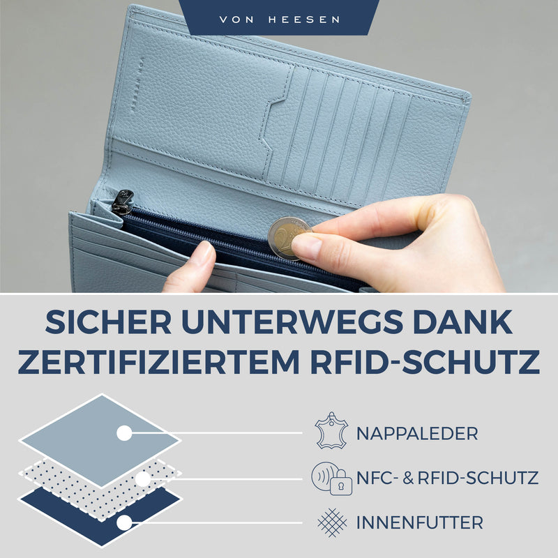 Geldbörse mit RFID-Schutz & 14 Kartenfächer (Genarbt)
