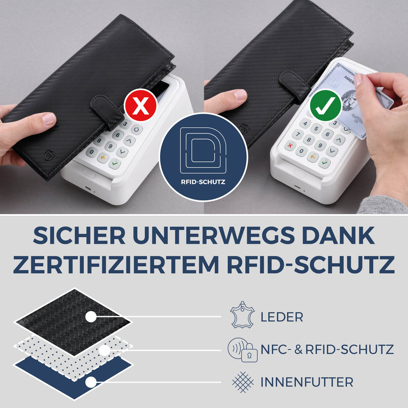 Geldbörse mit RFID-Schutz & 14 Kartenfächer (Carbon)