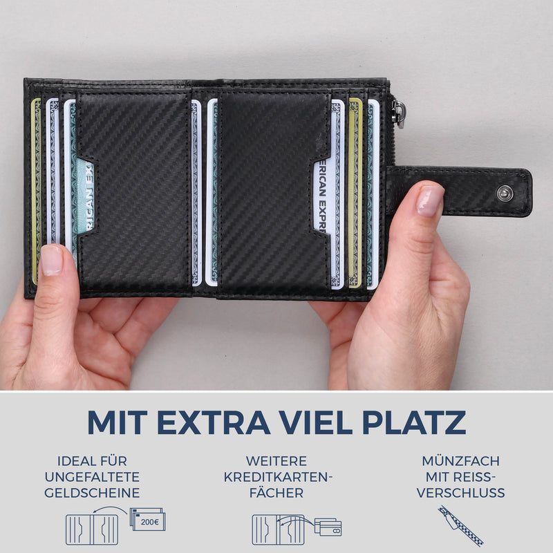 Kartenetui mit RFID-Schutz & 9 Kartenfächer (Carbon)