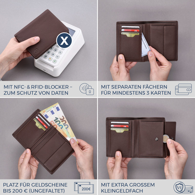 Geldbörse mit RFID-Schutz & 8 Kartenfächer (Genarbt)