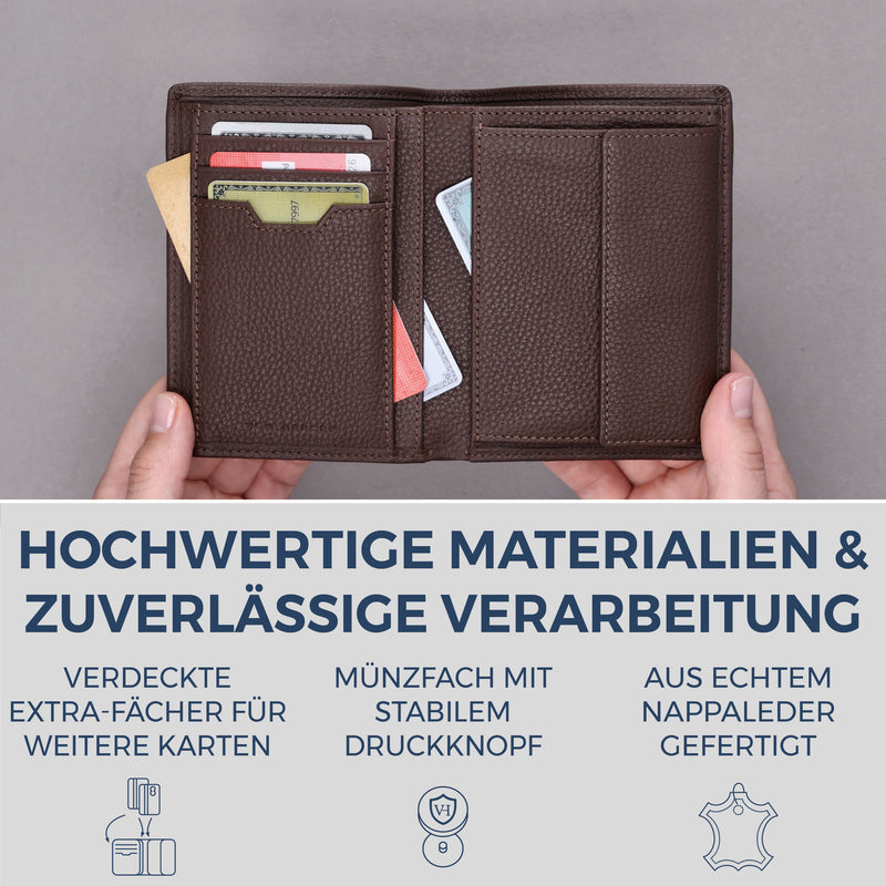 Geldbörse mit RFID-Schutz & 8 Kartenfächer (Genarbt)
