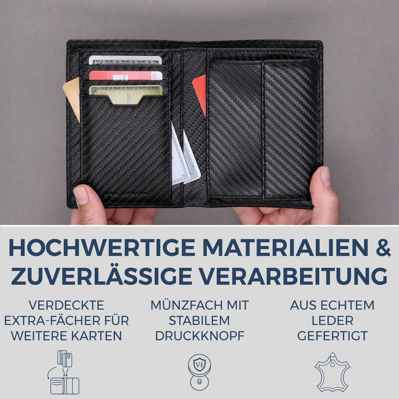 Geldbörse mit RFID-Schutz & 8 Kartenfächer (Carbon)