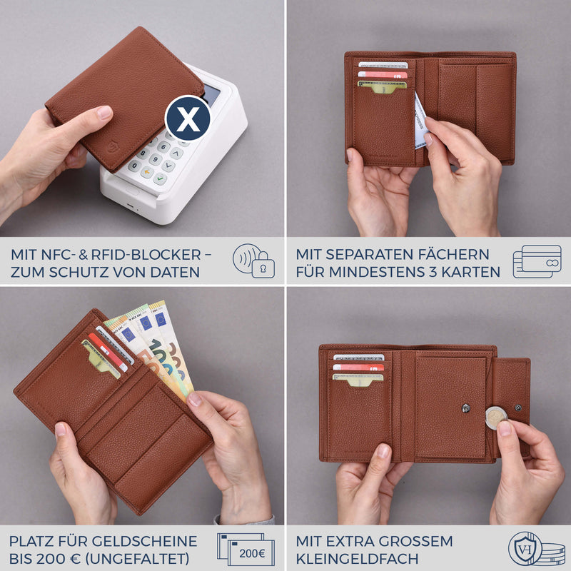 Geldbörse mit RFID-Schutz & 8 Kartenfächer (Genarbt)