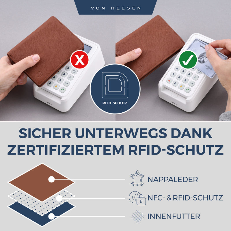Geldbörse mit RFID-Schutz & 8 Kartenfächer (Genarbt)