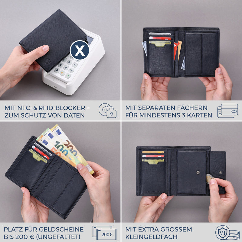 Geldbörse mit RFID-Schutz & 8 Kartenfächer (Genarbt)