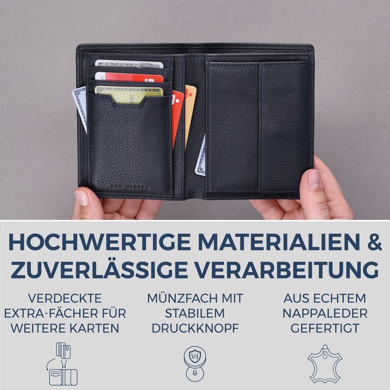 Geldbörse mit RFID-Schutz & 8 Kartenfächer (Genarbt)