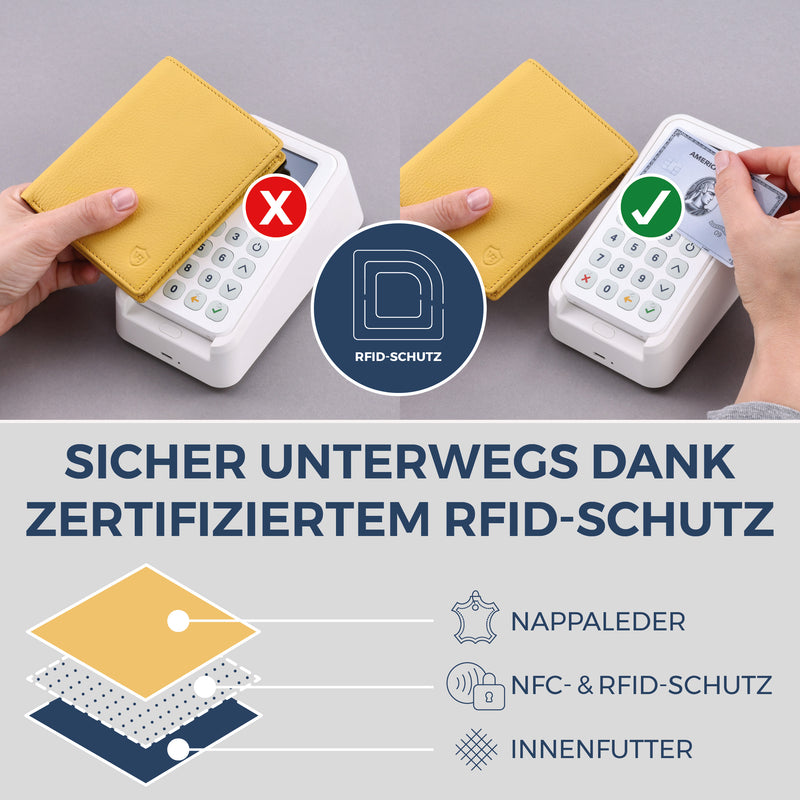 Geldbörse mit RFID-Schutz & 8 Kartenfächer (Genarbt)