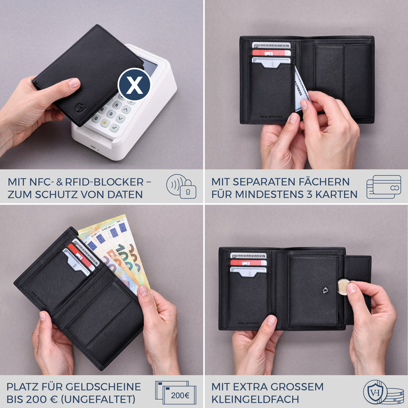 Geldbörse mit RFID-Schutz & 8 Kartenfächer (Saffiano)
