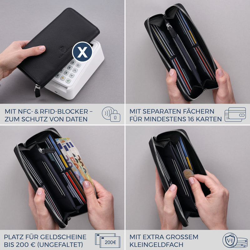Geldbörse mit RFID-Schutz & 1 Hauptfach (Genarbt)