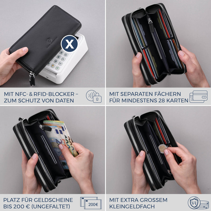 Geldbörse mit RFID-Schutz & 2 Hauptfächer (Genarbt)