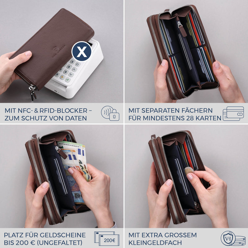 Geldbörse mit RFID-Schutz & 2 Hauptfächer (Genarbt)