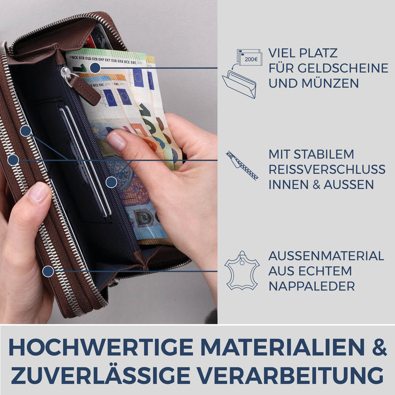 Geldbörse mit RFID-Schutz & 2 Hauptfächer (Genarbt)