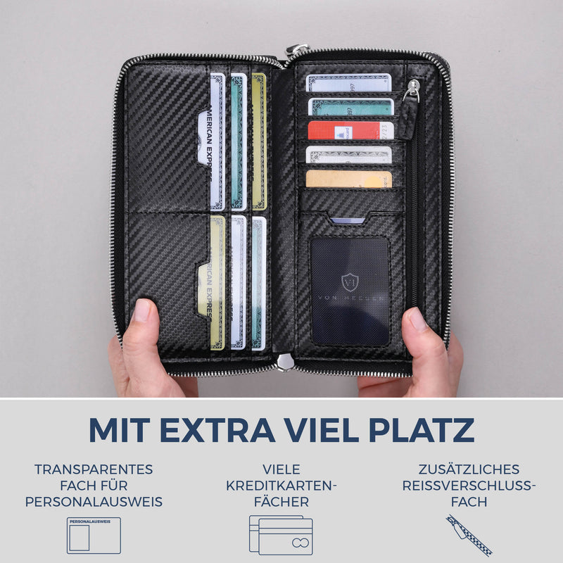 Geldbörse mit RFID-Schutz & 2 Hauptfächer (Carbon)