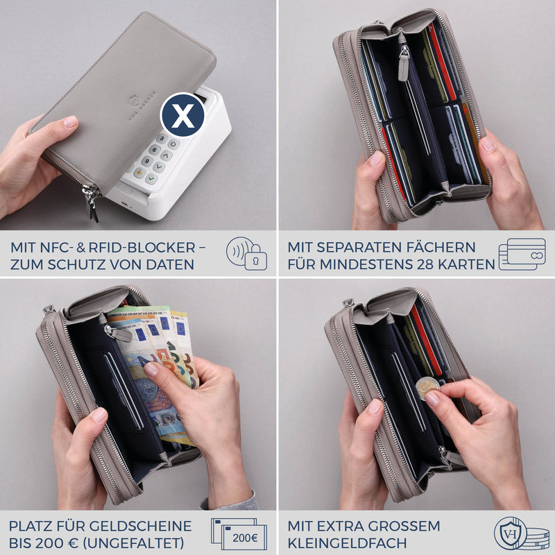 Geldbörse mit RFID-Schutz & 2 Hauptfächer (Genarbt)