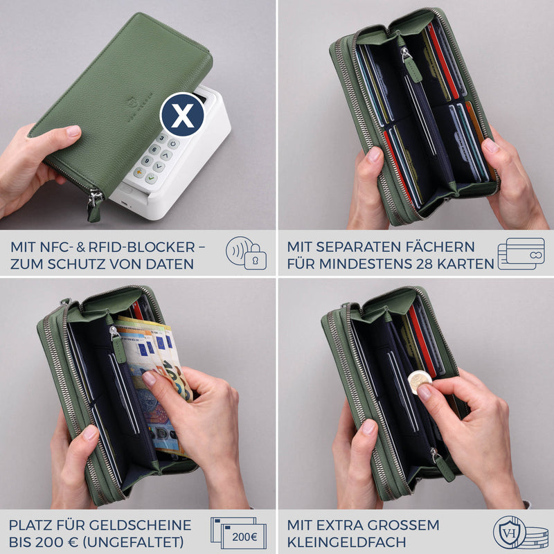 Geldbörse mit RFID-Schutz & 2 Hauptfächer (Genarbt)