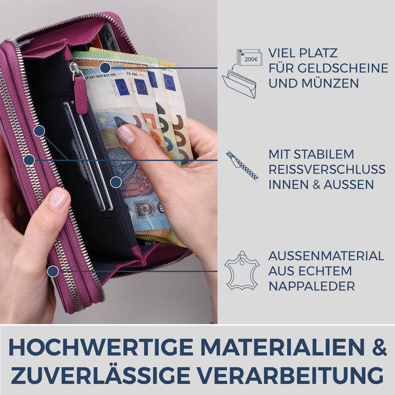 Geldbörse mit RFID-Schutz & 2 Hauptfächer (Genarbt)