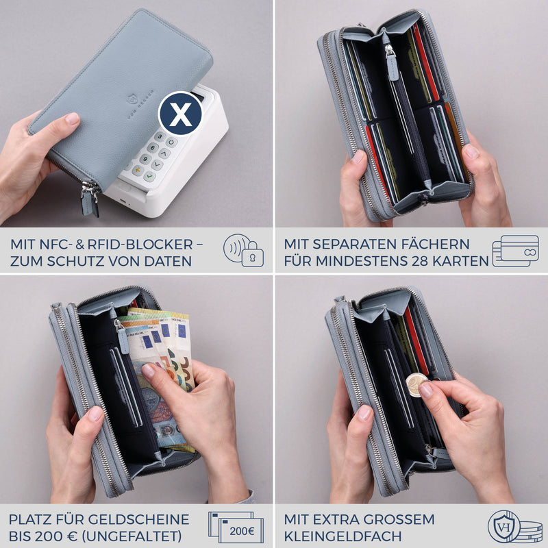 Geldbörse mit RFID-Schutz & 2 Hauptfächer (Genarbt)