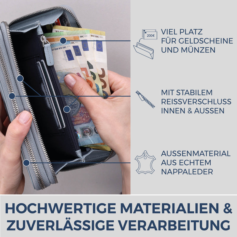 Geldbörse mit RFID-Schutz & 2 Hauptfächer (Genarbt)