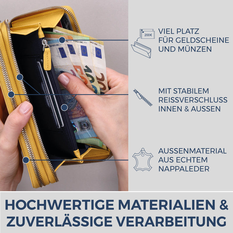 Geldbörse mit RFID-Schutz & 2 Hauptfächer (Genarbt)
