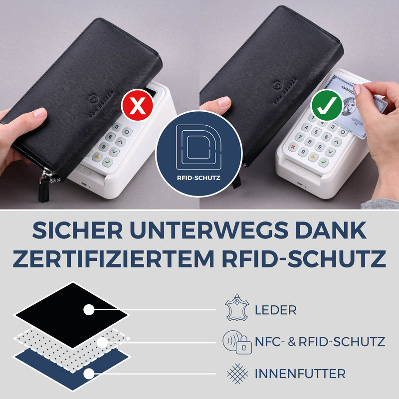 Geldbörse mit RFID-Schutz & 2 Hauptfächer (Saffiano)