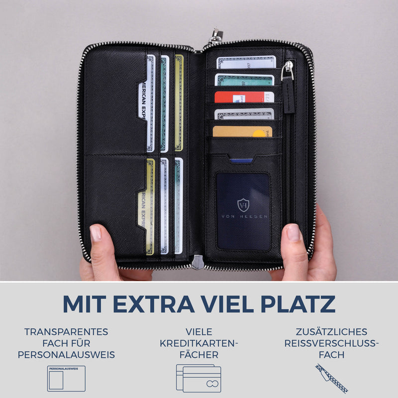 Geldbörse mit RFID-Schutz & 2 Hauptfächer (Saffiano)