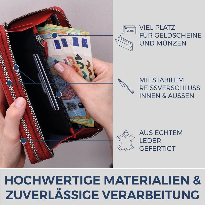 Geldbörse mit RFID-Schutz & 2 Hauptfächer (Saffiano)