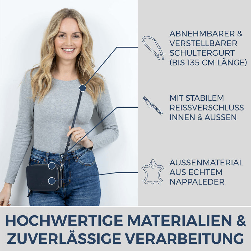 Geldbörse mit RFID-Schutz & 2 Hauptfächer zum Umhängen (Genarbt)