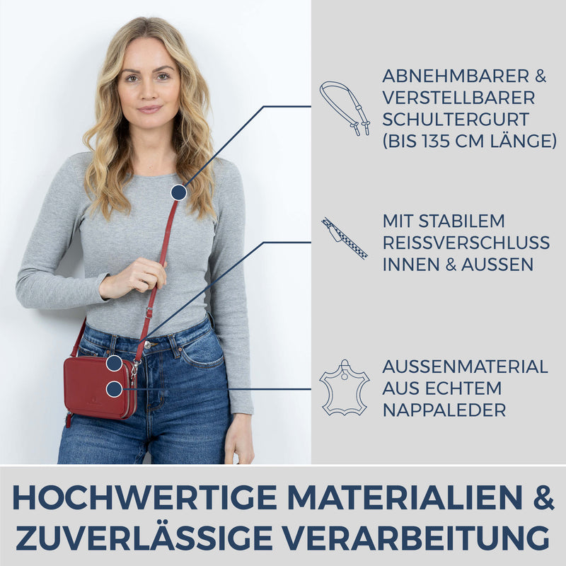 Geldbörse mit RFID-Schutz & 2 Hauptfächer zum Umhängen (Genarbt)