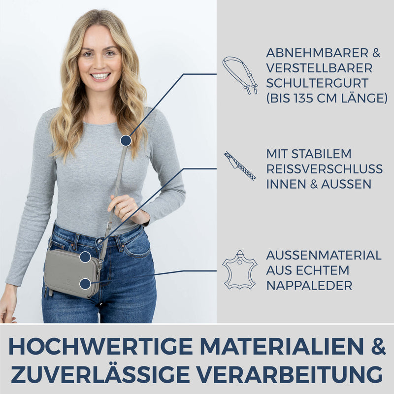 Geldbörse mit RFID-Schutz & 2 Hauptfächer zum Umhängen (Genarbt)