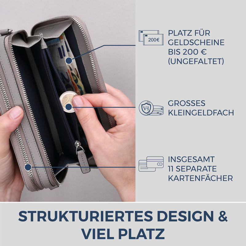 Geldbörse mit RFID-Schutz & 2 Hauptfächer zum Umhängen (Genarbt)