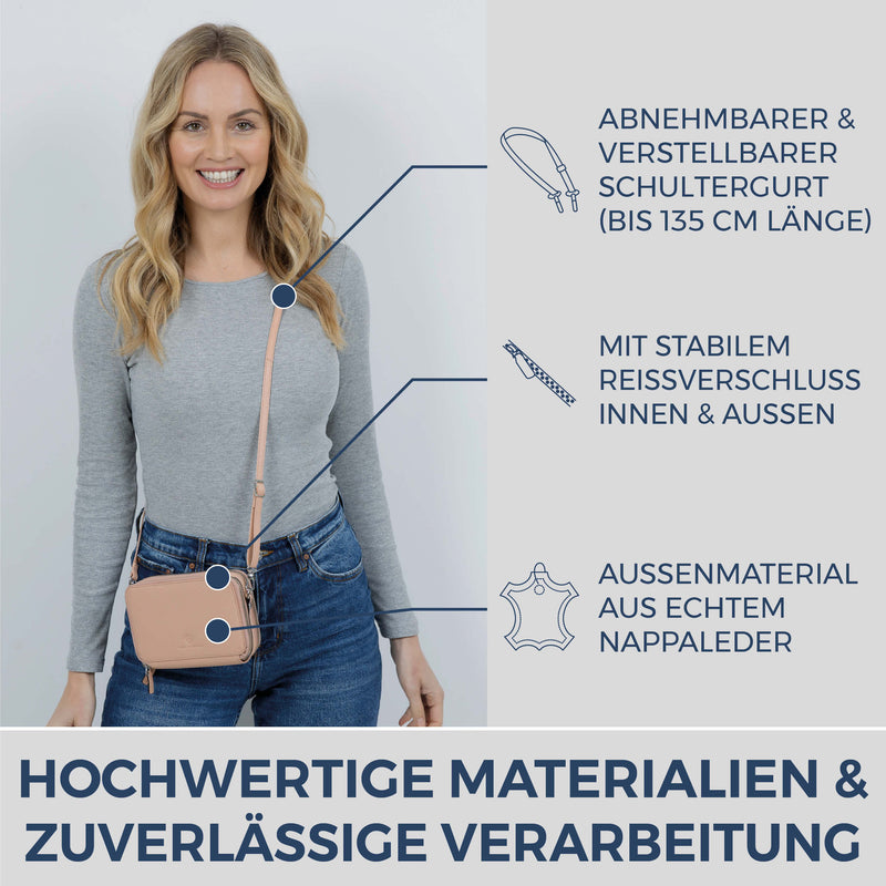 Geldbörse mit RFID-Schutz & 2 Hauptfächer zum Umhängen (Genarbt)