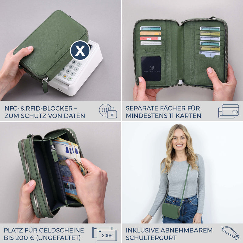Geldbörse mit RFID-Schutz & 2 Hauptfächer zum Umhängen (Genarbt)