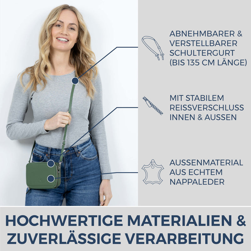 Geldbörse mit RFID-Schutz & 2 Hauptfächer zum Umhängen (Genarbt)